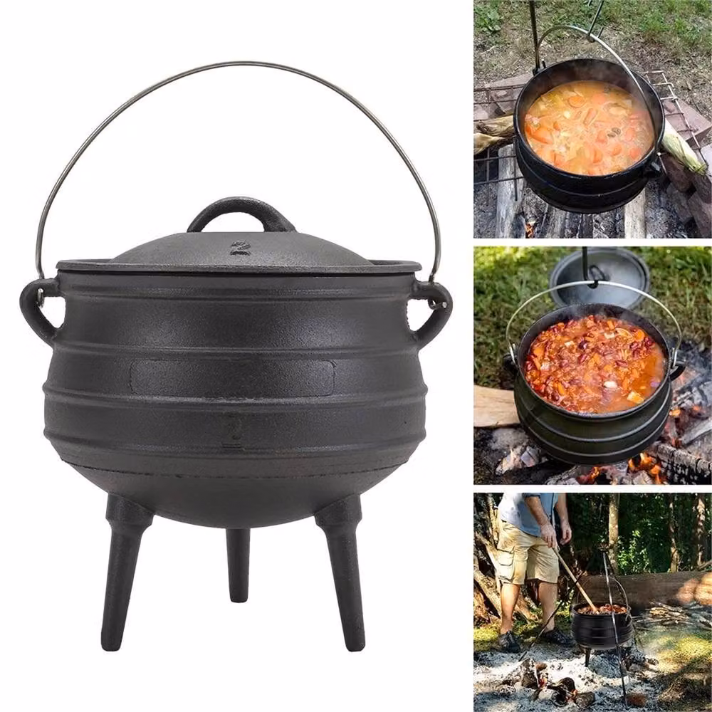 Nordara 3L Pre-Seasoned Black Cast Iron Potjie African Stew Casserole Pot – 3