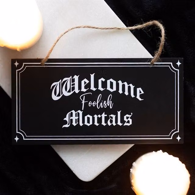 KDMK Gothic Welcome Foolish Mortals Vintage Black Hanging Wall Plaque