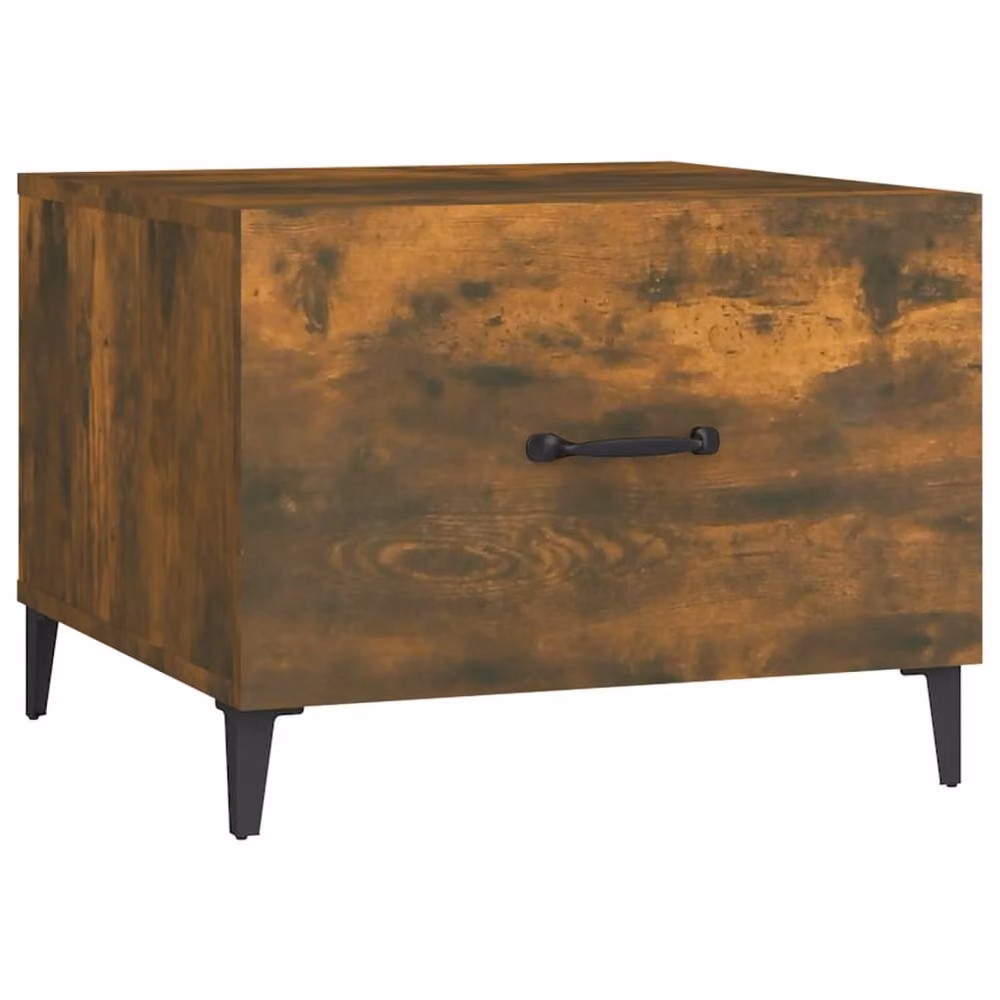 Berkfield Home Set of 2 Smoked Oak Decorative Coffee Tables with Metal Legs, Brown, W/D/H: 50 x 50 x 40 cm – 3