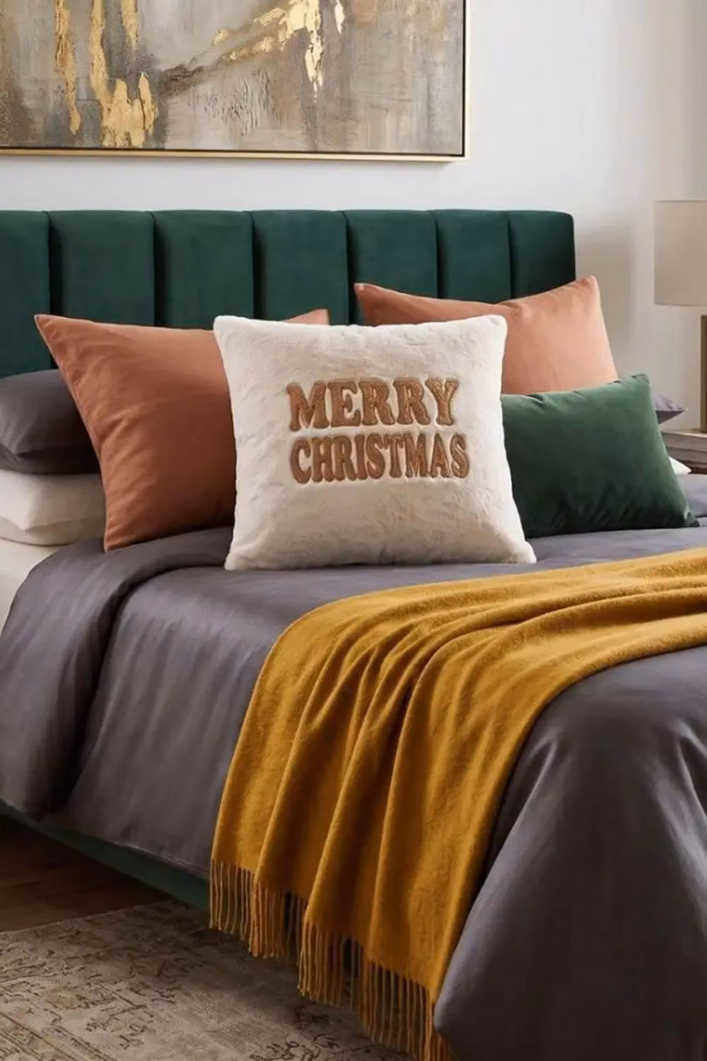 Homescapes Festive Faux Fur Square Cushion in Cream and Beige with Christmas Embroidery – 4