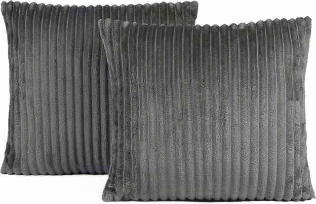 Sienna Pack of 2 Ribbed Square Cushion Covers in Grey Fleece Polyester
