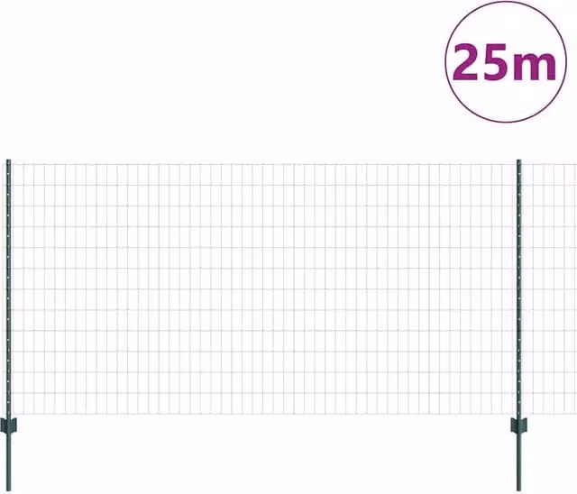 Berkfield Home Green Euro Fence with 11 U-Profile Posts, Powder-Coated Steel, 2 x 25 m