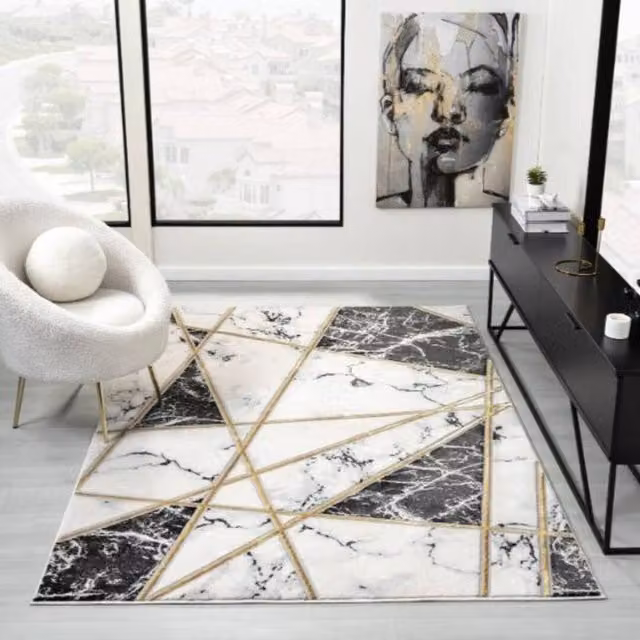 DS Living Carrara Black Rug Collection in Black and White, W: 200 cm, D: 290 cm