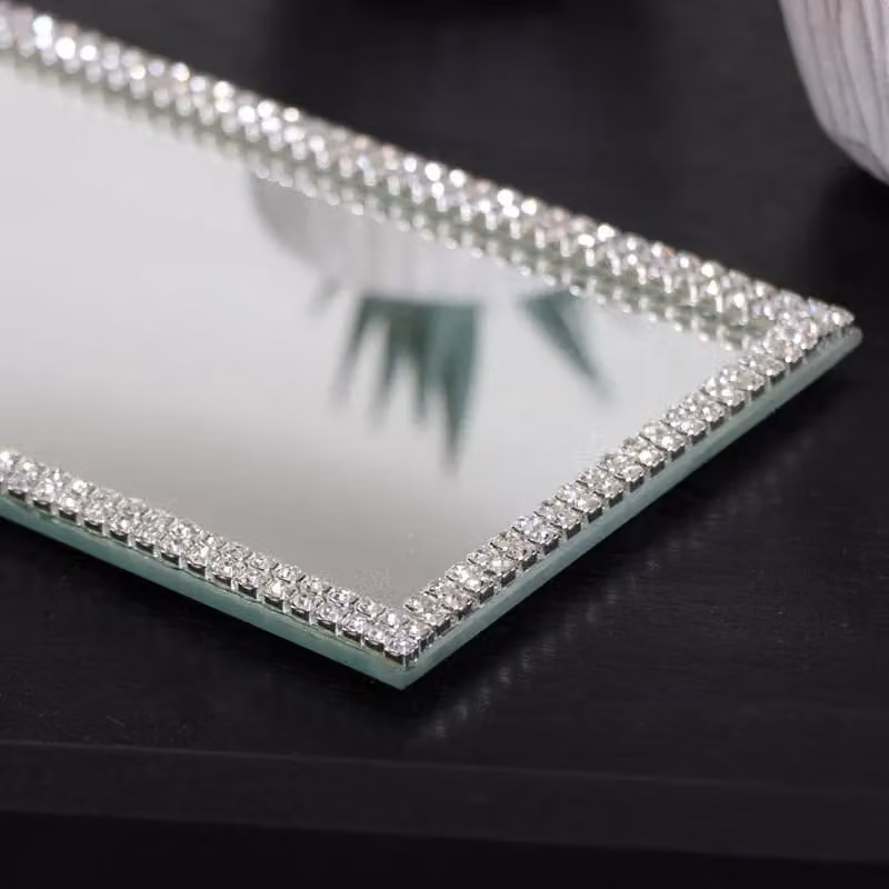 Melody Maison Rectangle Jewelled Mirrored Display Plate Tray in Silver – 2