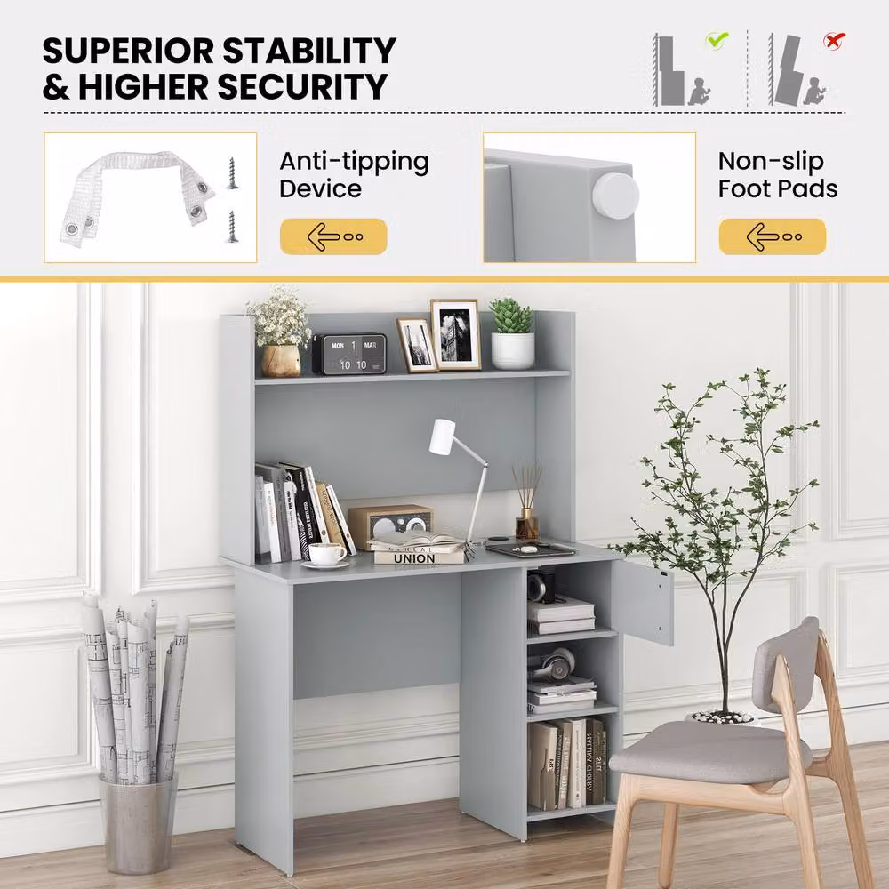 Costway Modern Computer Desk with Display Shelf in Grey – 4