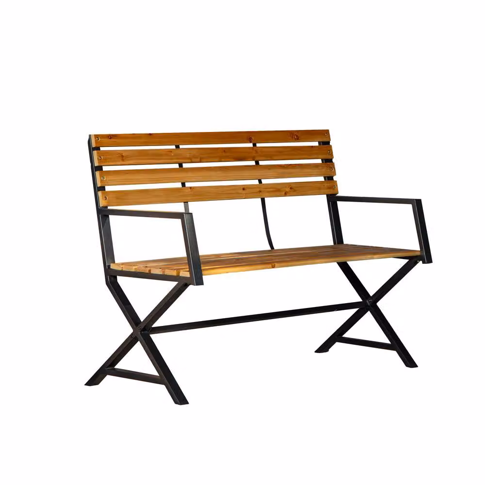 Samuel Alexander Kendal 2 Seater Indoor Bench with Armrests in Brown and Black, Wood and Metal Construction, W/D/H: 120 x 40 x 86 cm – 8