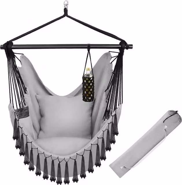 tectake Malika Boho Style Hanging Chair with Stand in Grey