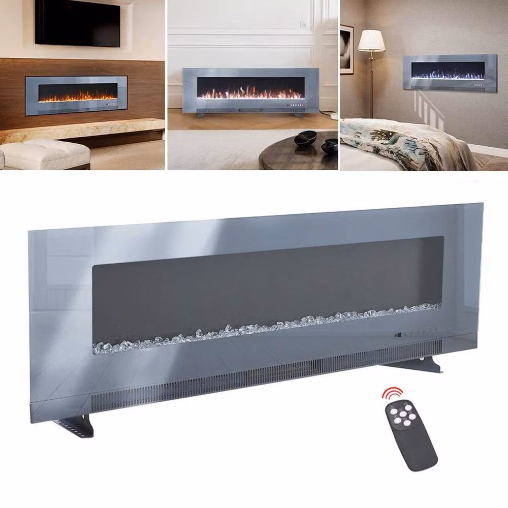 FORGEVIO Media Log Electric Heater 60 Inch LED Fireplace in Grey, W: 152.4 cm, H: 52 cm, D: 52 cm – 4