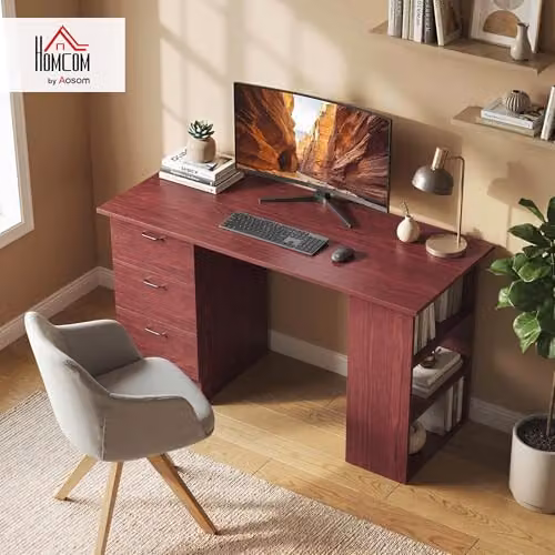 HOMCOM Modern Computer Desk with Drawers in Brown, W/D/H: 120 x 49 x 72 cm – 2