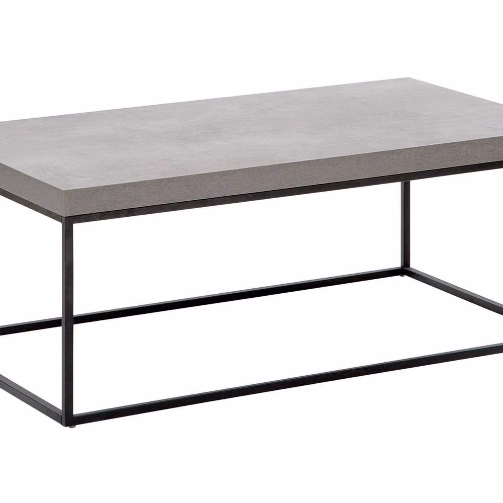 Wyld and Coco Industrial Concrete-Look Rectangular Coffee Table, Grey Top with Black Metal Legs, W: 100 cm, D: 60 cm, H: 40 cm – 2