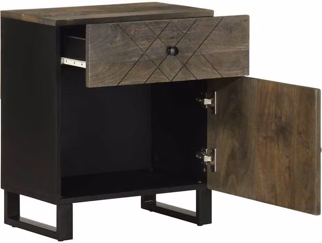 Berkfield Home Black Mango Wood Bedside Cabinet W/D/H: 50 x 33 x 60 cm – 1