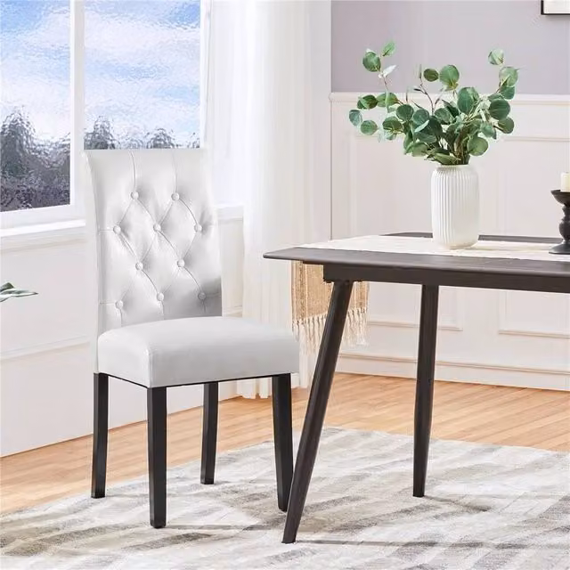 KORVIXA Set of 2 White Faux Leather Dining Chairs with Rubberwood Legs – 1