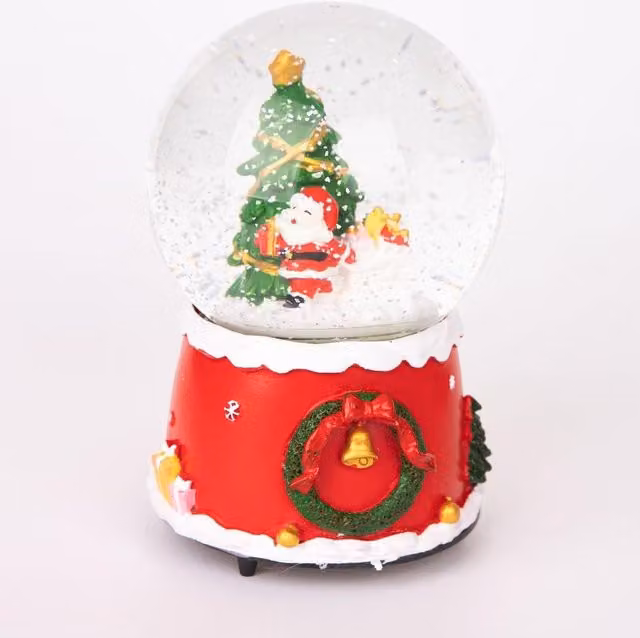 Shatchi Large Musical Christmas Snowglobe with Santa and Tree Scene in Red
