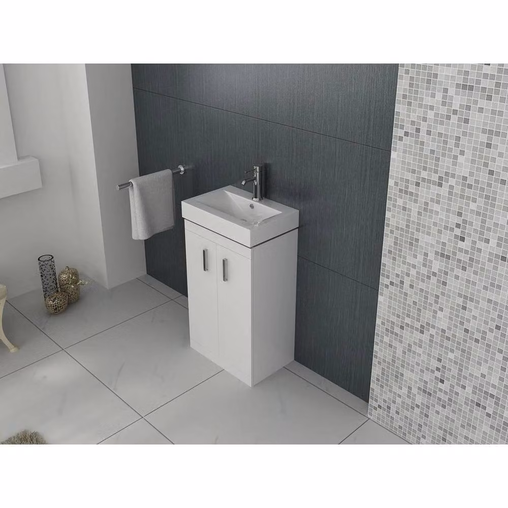SPETLEK White Glossy Cloakroom Vanity Unit and Sink Basin with Soft-Close Hinged Doors – 2