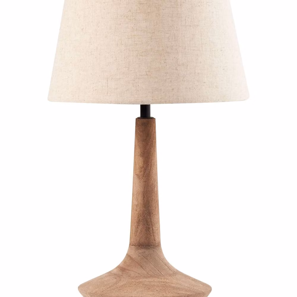 Wyld and Coco Mango Wood Table Lamp with Beige Linen Shade, Height: 54 cm – 2