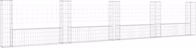Berkfield Home U-shape Iron Gabion Basket with 5 Posts, Silver, W: 500 cm, D: 20 cm, H: 100 cm