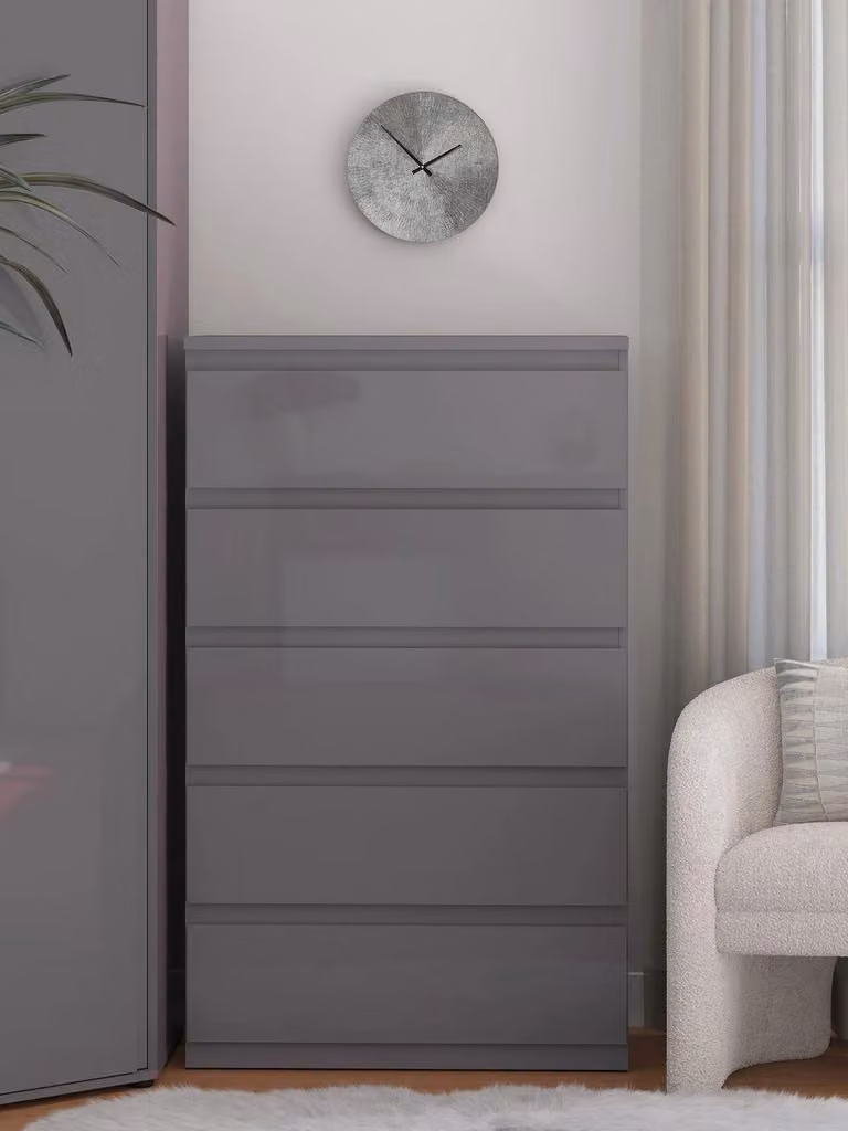 Layton Gloss 5 Drawer Chest Grey Storage Cabinet for your Bedroom