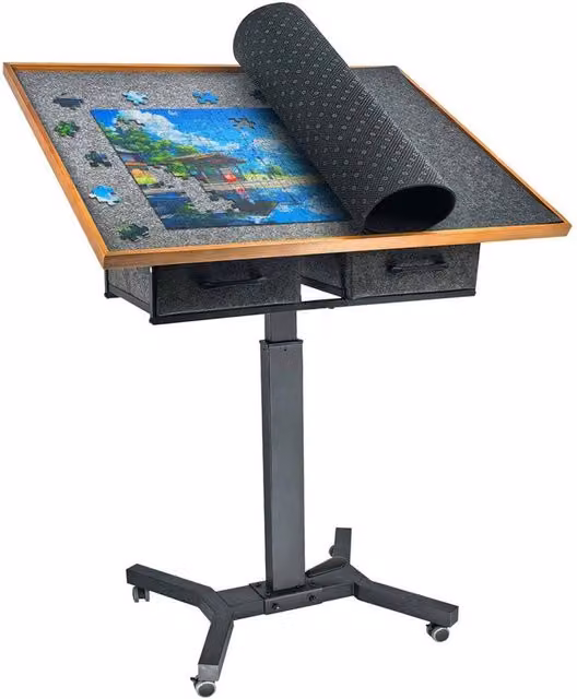 NESTLUNE Rotating and Tilting Jigsaw Puzzle Table with Height Adjustment in Black, W: 100 cm, D: 15 cm