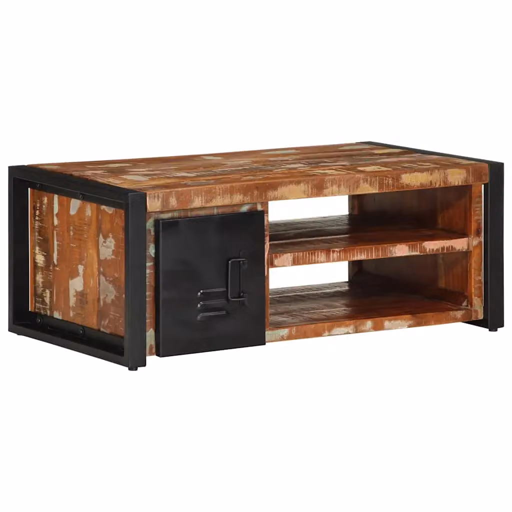 Berkfield Home Multicolour Reclaimed Solid Wood Coffee Table W/D/H: 90 x 50 x 36 cm – 2