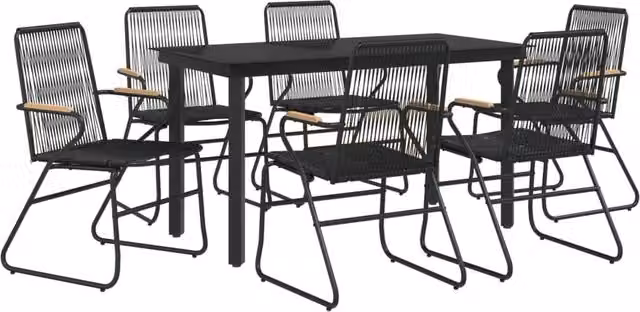 Berkfield Home Beautiful 7 Piece Garden Dining Set in Black PVC Rattan