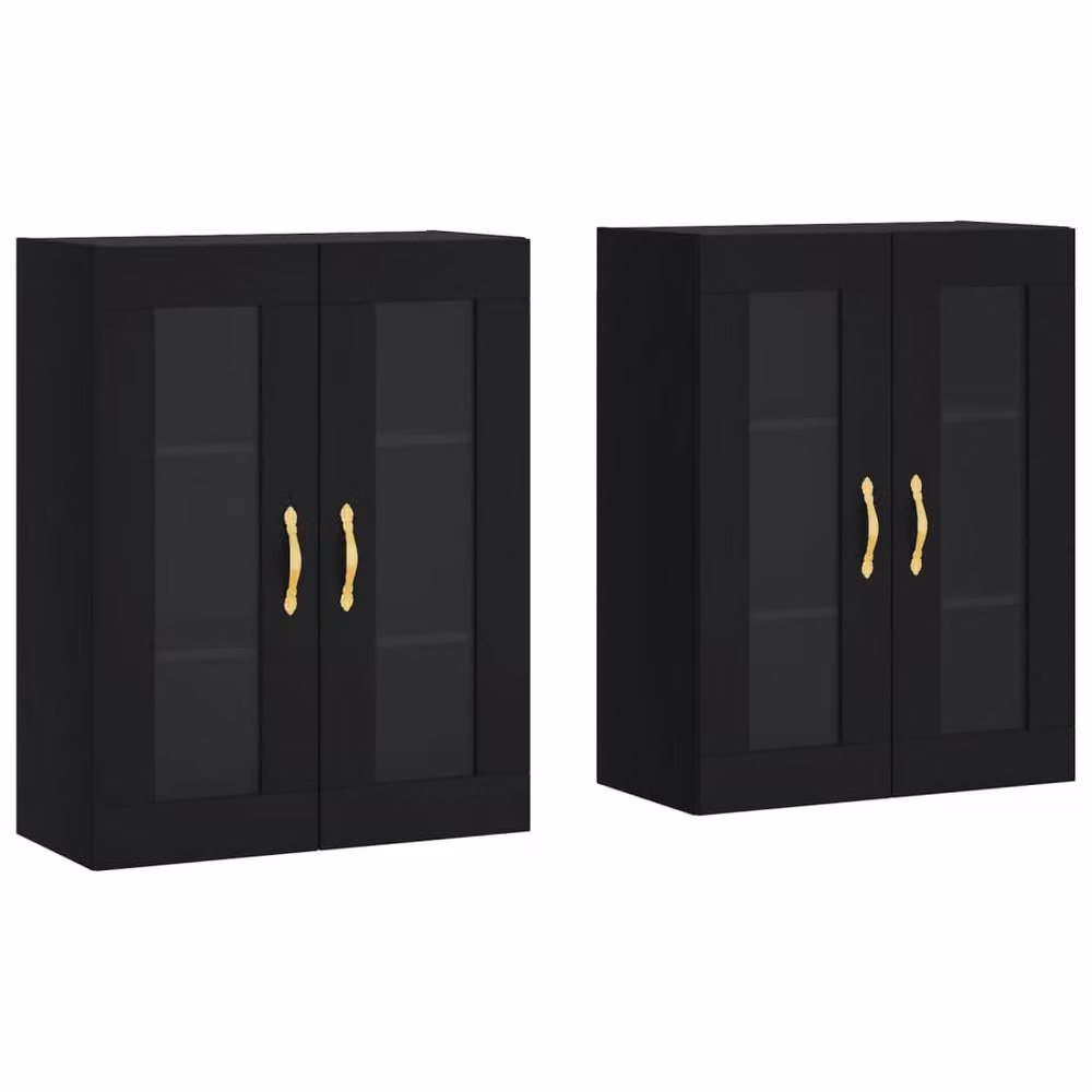 Berkfield Home Set of 2 Black Wall Mounted Cabinets with Glass Doors and Internal Shelves – 2
