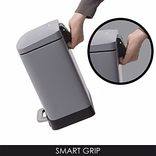 Calitek 12 Litre Pedal Waste Bin with Soft Close Lid and Removable Inner Bucket, Grey, W: 39 cm, D: 27 cm, H: 22 cm – 5