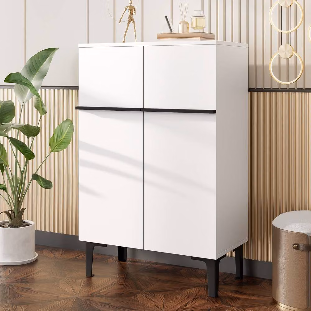 BTM Modern White Shoe Cabinet with Hinged Double Doors and Internal Shelves W/D/H: 60 x 34.5 x 95 cm – 2
