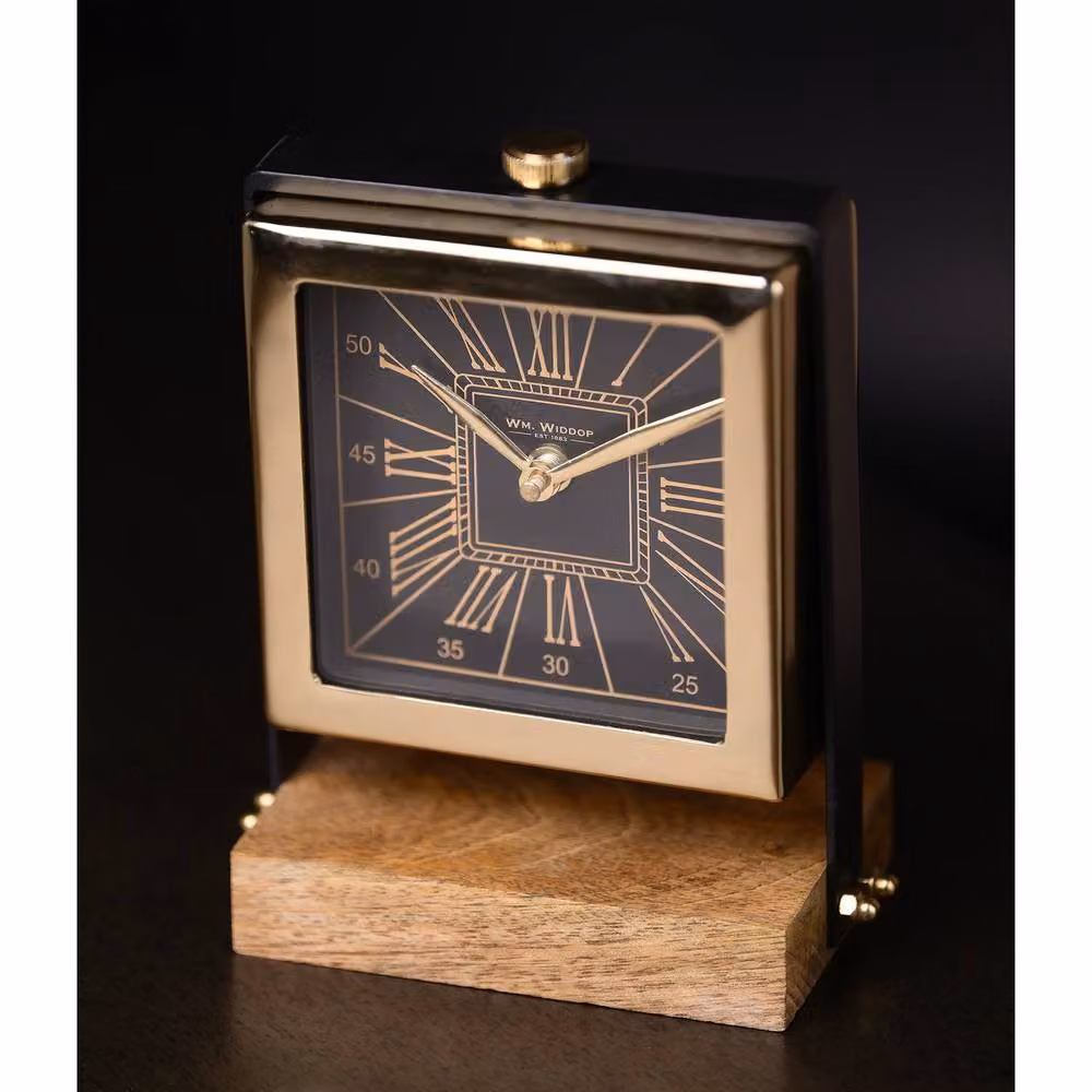 William Widdop Vintage Analog Quartz Table Clock on Stand in Gold and Black, W/D/H: 19.5 x 16.0 x 9.0 cm – 5