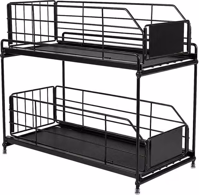 Toque 2 Tier Pull Out Under Sink Kitchen Cabinet Storage Organiser Drawer in Black