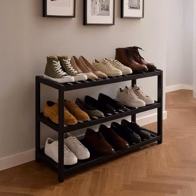 EONLION Black 3-Tier Bamboo Shoe Rack Stand