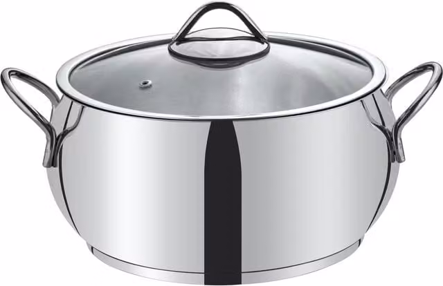 Evimsaray Sevval Series Stainless Steel 24cm Casserole with Glass Lid, 6.3 l, Silver