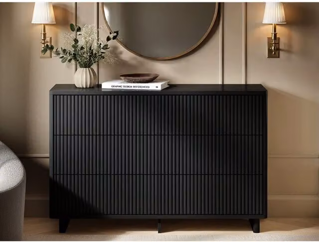 Solace+Co Velmor Ribbed 6 Drawer Chest in Black