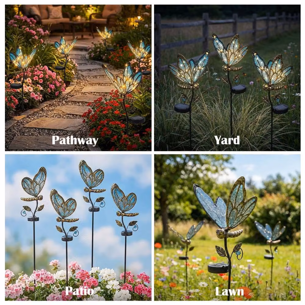 Bright Zeal Solar Butterfly Decorative Glass Stake Lights in Blue, Pink and Purple, Height: 88.9 cm – 7