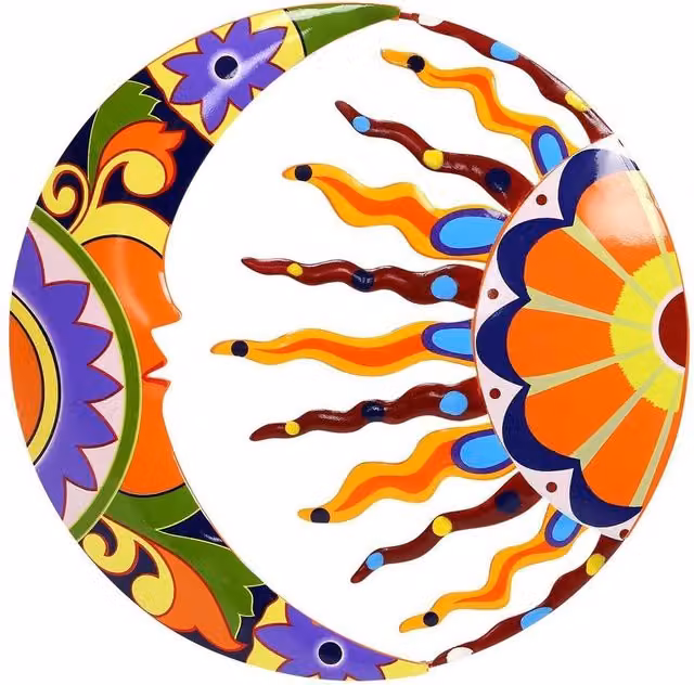 NESTLUNE Multicolour Sun and Moon Metal Wall Art Hanging Garden Ornament, W/H: 100 x 15 cm – 1