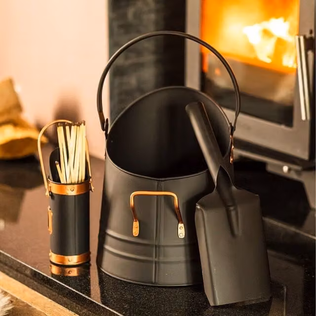 Marco Paul Coal Bucket and Matchstick Cannister with Shovel Set in Black