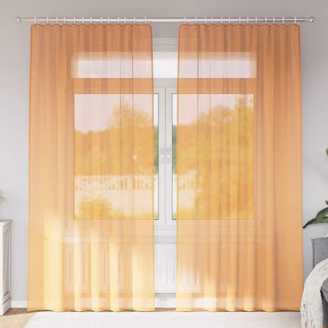 Berkfield Home Orange Voile Fabric Curtains with Rod Pockets, 2 Pack