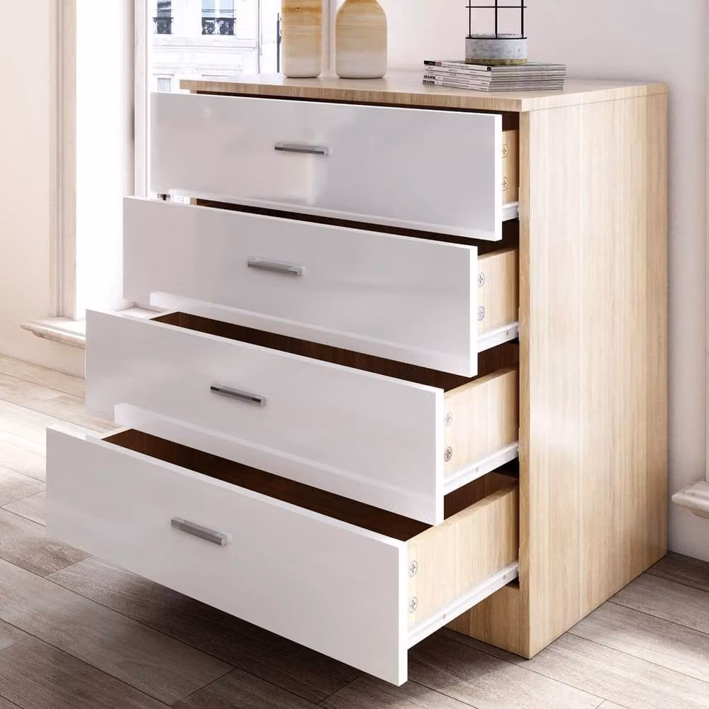 FORGEVIO Modern High Gloss 4 Drawer Chest in White and Oak, W: 60 cm, H: 67 cm, D: 38 cm – 3