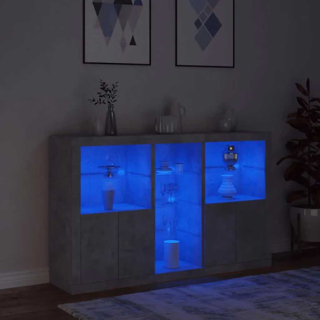 Berkfield Home Modern Sideboard with Integrated LED Lights in Concrete Grey, W/D/H: 162 x 37 x 100 cm – 3