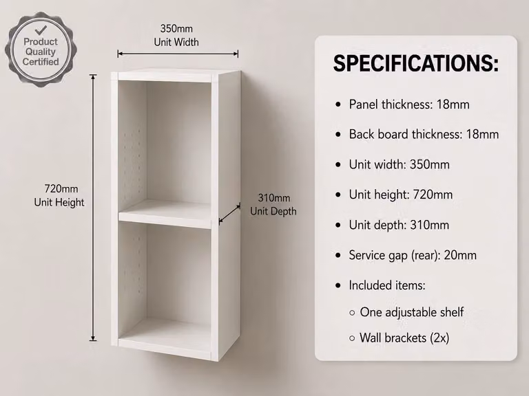 Cheap Furniture Warehouse White Matt Kitchen Wall Unit with Internal Shelves and Open Shelf Doors, W/D/H: 35.0 x 31.8 x 72.0 cm