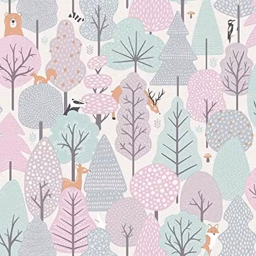 Brewster Home Fashions My Kingdom Wild Wood Pink and Petrol Non-Woven Floral Nature Wallpaper