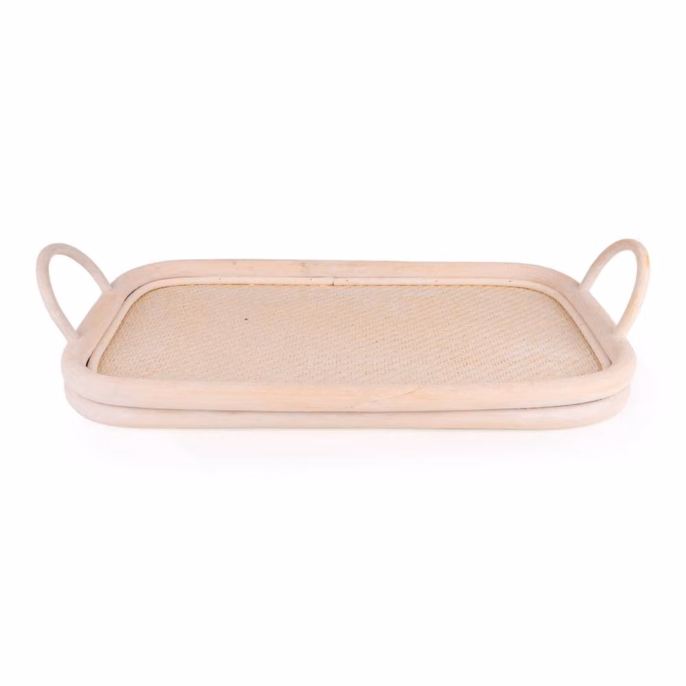 Madison & Mayfair Small Rectangular Open Weave Rattan Tray with Handles in Beige W: 54.5 cm, D: 26.5 cm, H: 9.5 cm – 2