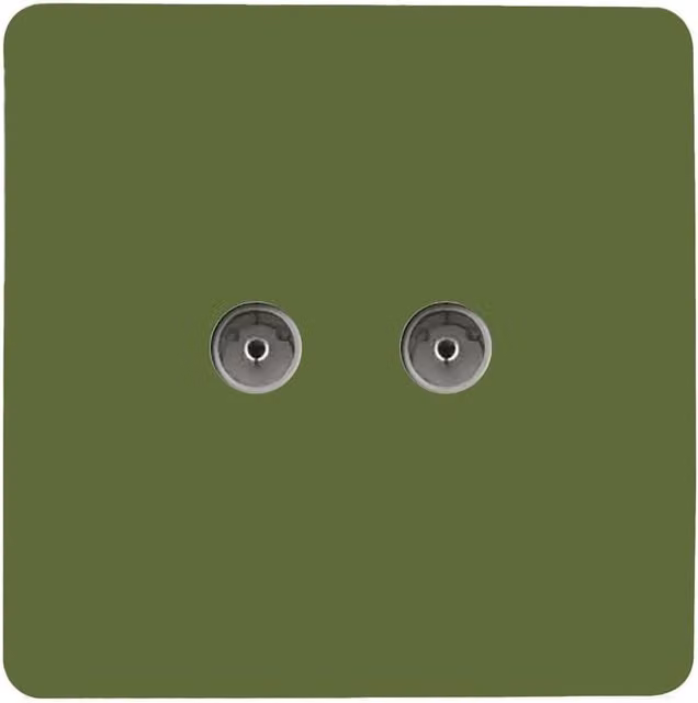 Trendi Switch 2 Gang Female Co-Axial Television Flush Socket Plate, Moss Green