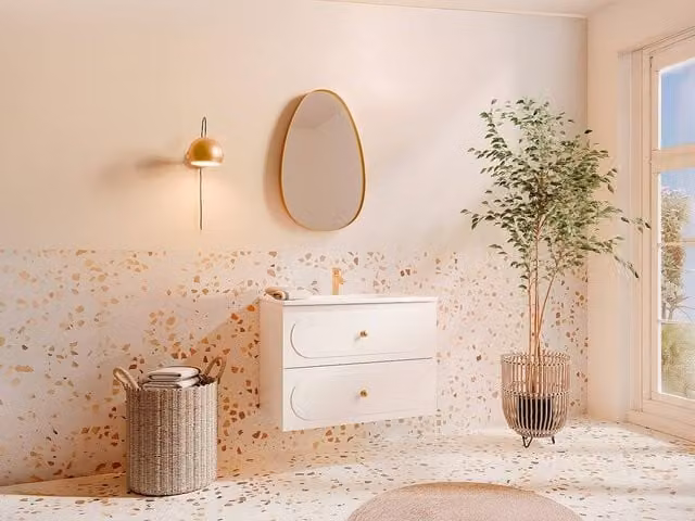 Vente-unique Wall-Mounted Bathroom Vanity Unit with Inset Basin, White and Gold, W: 80 cm, D: 46 cm, H: 60 cm