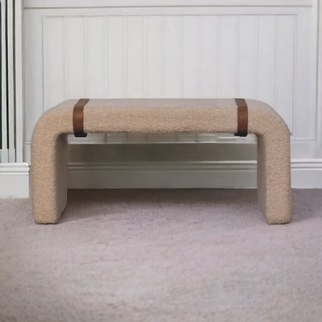 Artisan Furniture Modern Upholstered Bouclé Bench in Brown and Beige with Wood Frame
