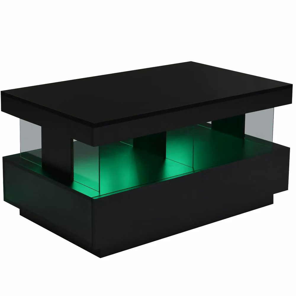 Matteo Black High Gloss Coffee Table with LED Lights and 2 Storage Drawers – 3