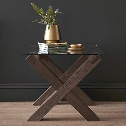 Bentley Designs Turin Dark Oak and Glass Lamp Table, Brown/Bronze, W/D/H: 61 x 52 x 61 cm – 1