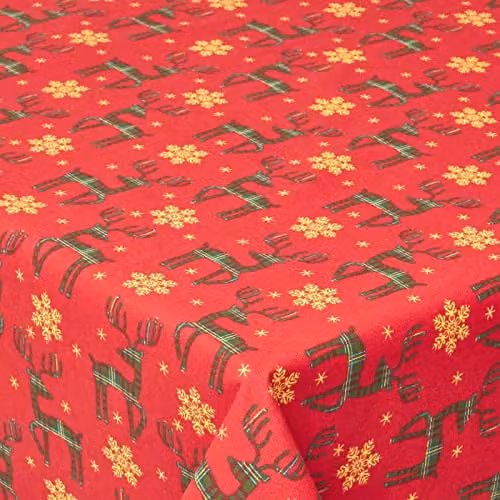 Homescapes Red Reindeer Cotton Round Christmas Tablecloth, Diameter: 178 cm – 3