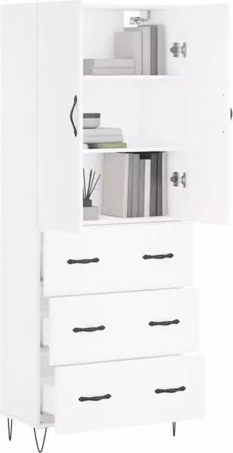 Berkfield Home White Modern Highboard with Hinged Doors and Internal Shelves, W/D/H: 69.5 x 34 x 180 cm