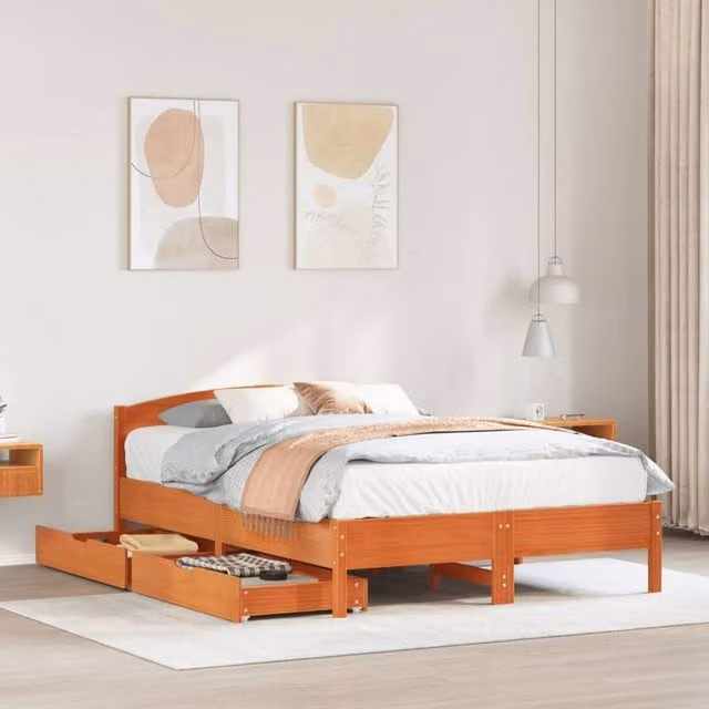 Berkfield Home Small Double Solid Wood Pine Bed Frame in Wax Brown, W: 120 cm, L: 200 cm