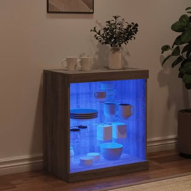 Berkfield Home Modern Sideboard with Integrated LED Lights in Grey Sonoma, W: 60.5 cm, D: 37 cm, H: 67 cm